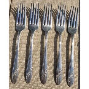 5 Vintage Oneida Community Tudor Queen Bess II Silver Plate 1946 7.5" Forks Lot
